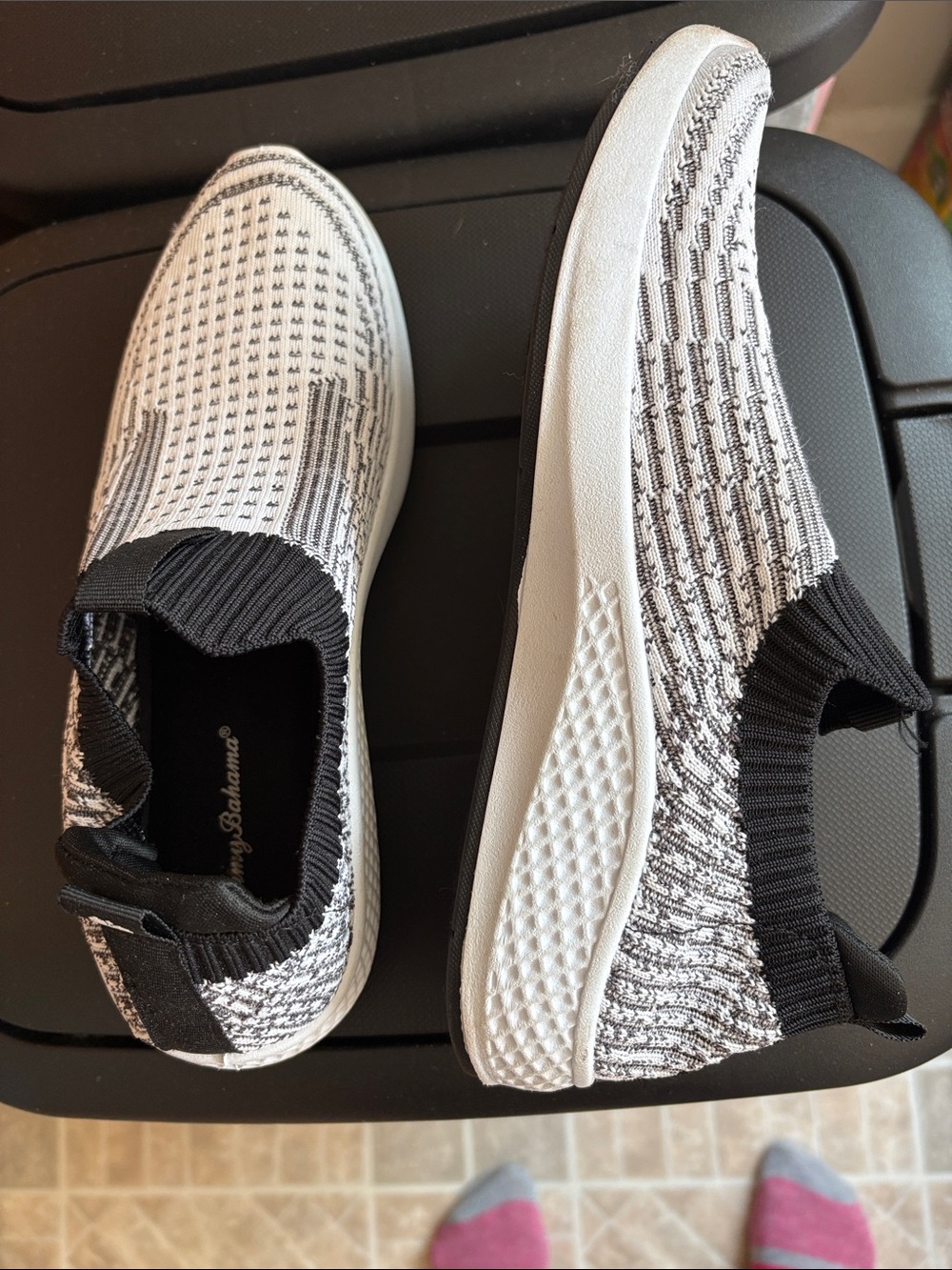 Slip-On Knit Sneakers in Black and White